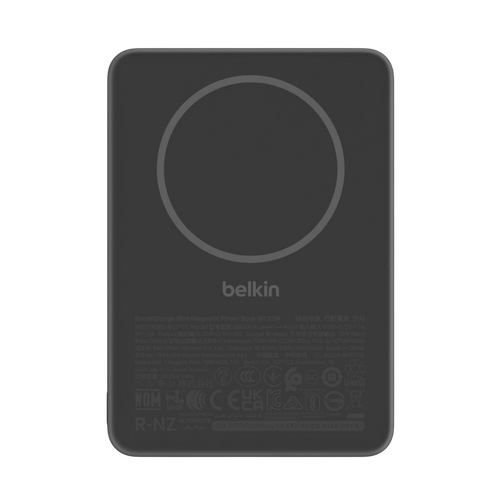 Belkin slim magnetic power bank 5K with magnetic ring, black, front