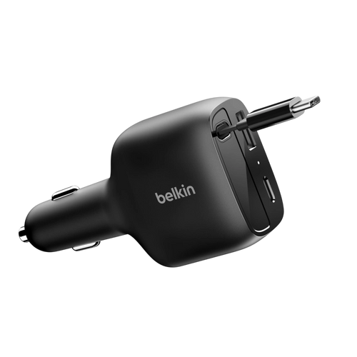 Belkin BoostCharge 75W retractable car charger with USB-C cable