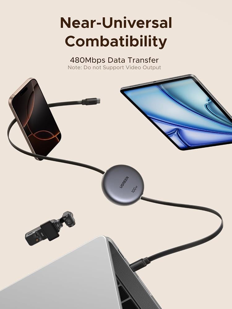 UGreen USB-C to USB-C RapidCharge 100W Retractable Cable