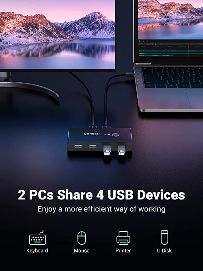 UGREEN 2-Port USB KVM Switch (30767) – 4 USB 2.0