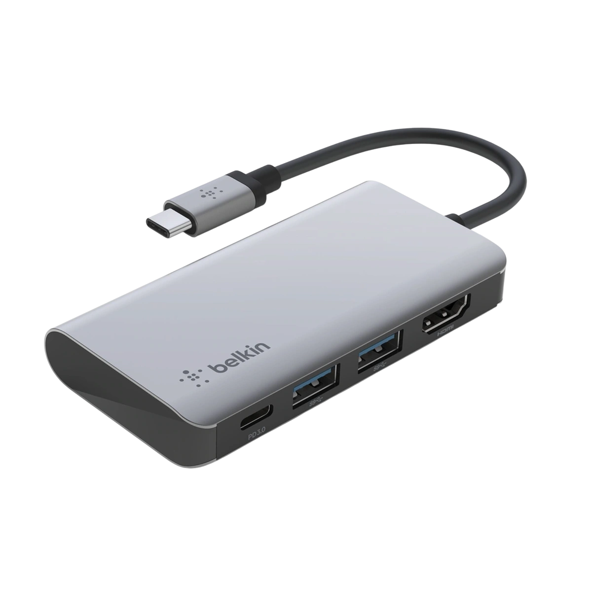 Belkin AVC006 hub showing HDMI, USB-A and USB-C ports