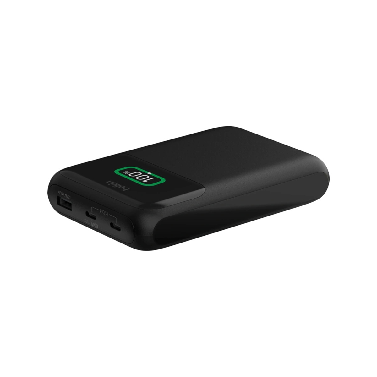 Belkin 20000mAh 65W laptop power bank, angled view