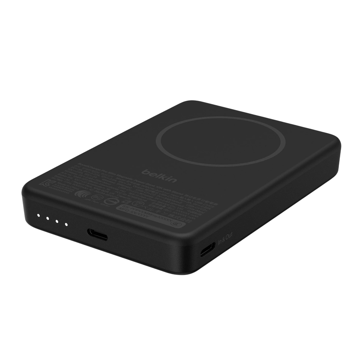 Belkin 10000mAh Qi2 power bank, angled view of USB-C ports