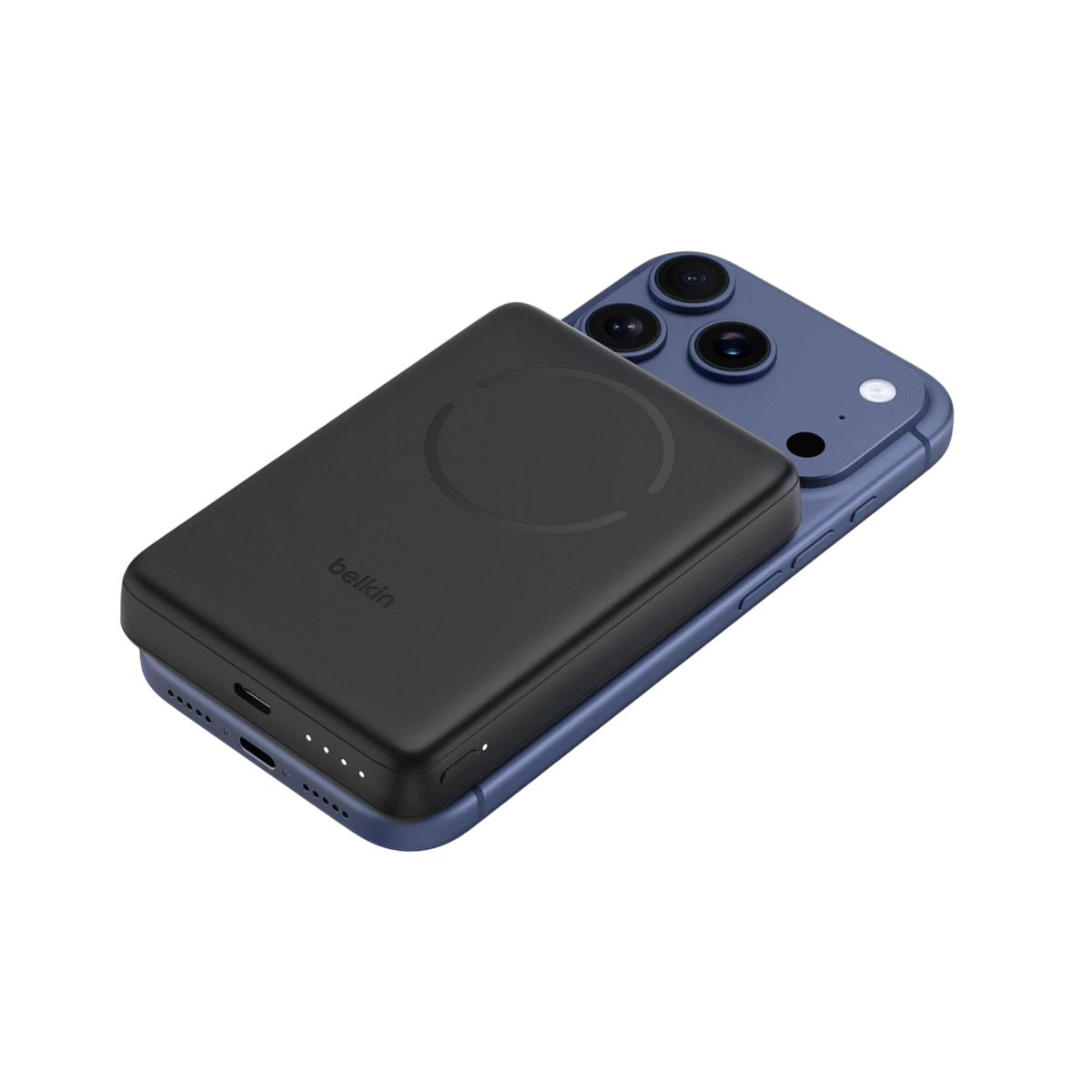 Belkin Qi2 magnetic power bank 10K with magnetic ring attached to an iPhone