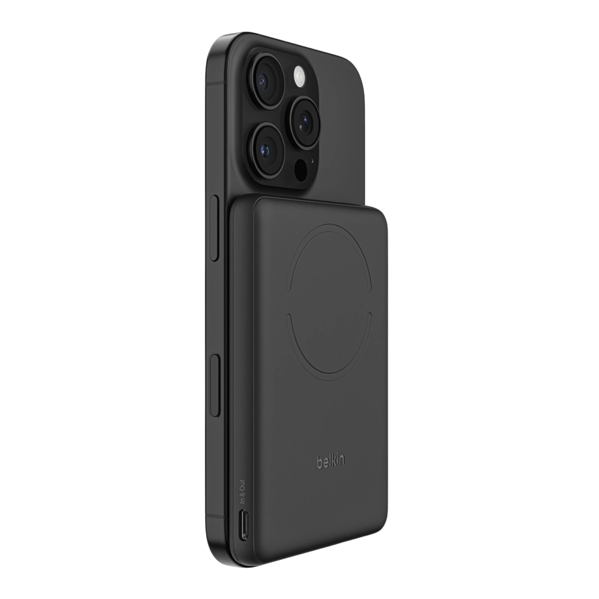 Belkin BPD020 magnetic power bank on the back of an iPhone