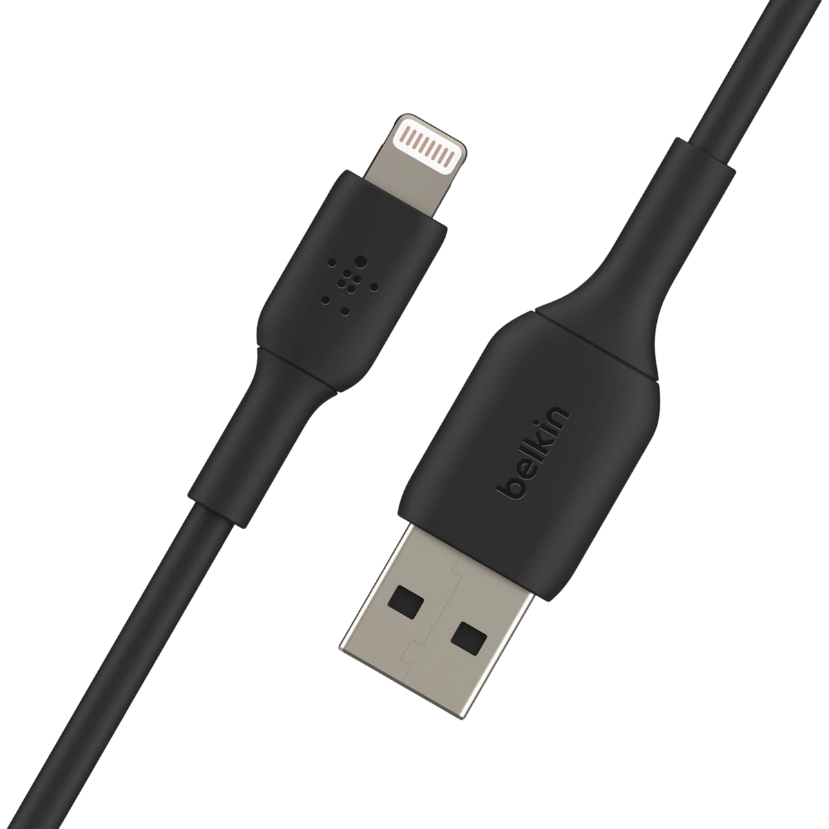 Belkin CAA001 Lightning cable, angled view of the USB-A and Lightning plugs