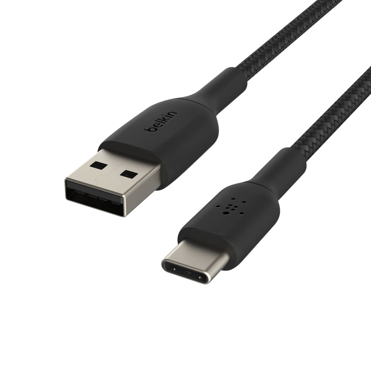 Belkin braided USB-A to USB-C cable, black, connector detail