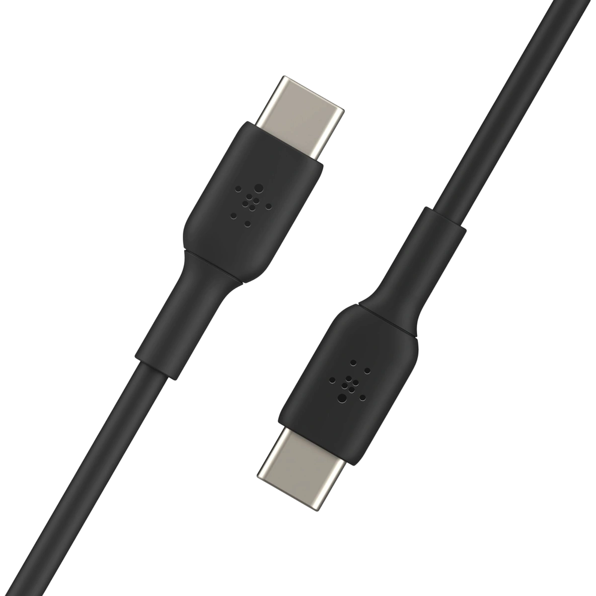 Belkin CAB003 black USB-C cable, angled view of both USB-C plugs