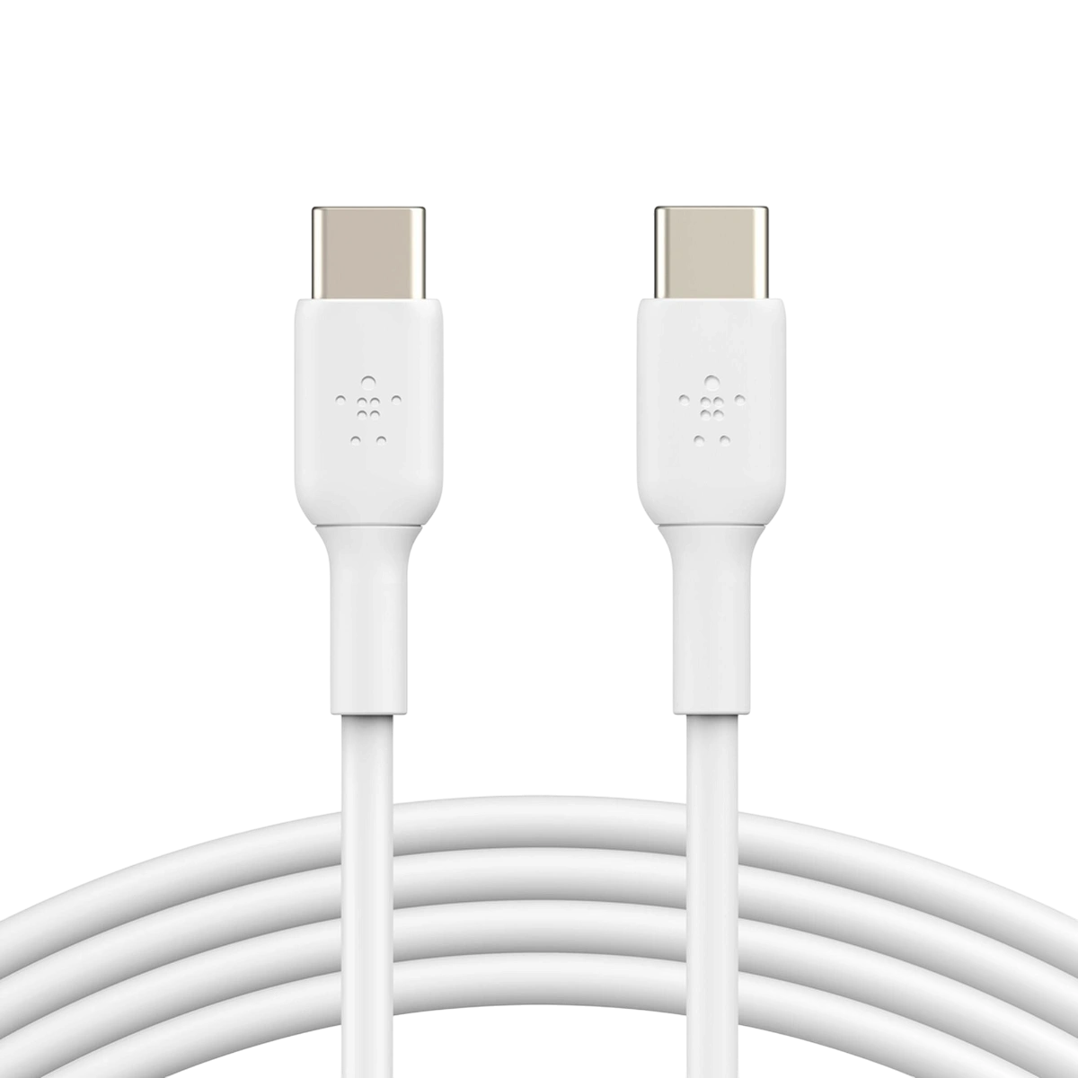 Belkin BoostCharge USB-C to USB-C 60W cable in white, coiled