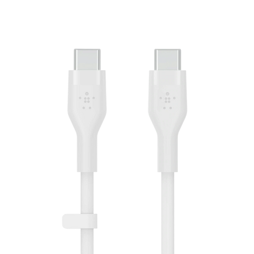 Belkin BoostCharge Flex silicone USB-C to USB-C cable, white, connectors front