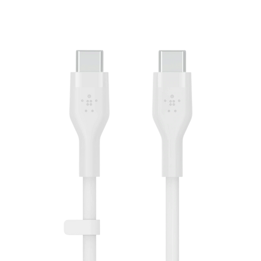 Belkin BoostCharge Flex silicone USB-C to USB-C cable, white, connectors front