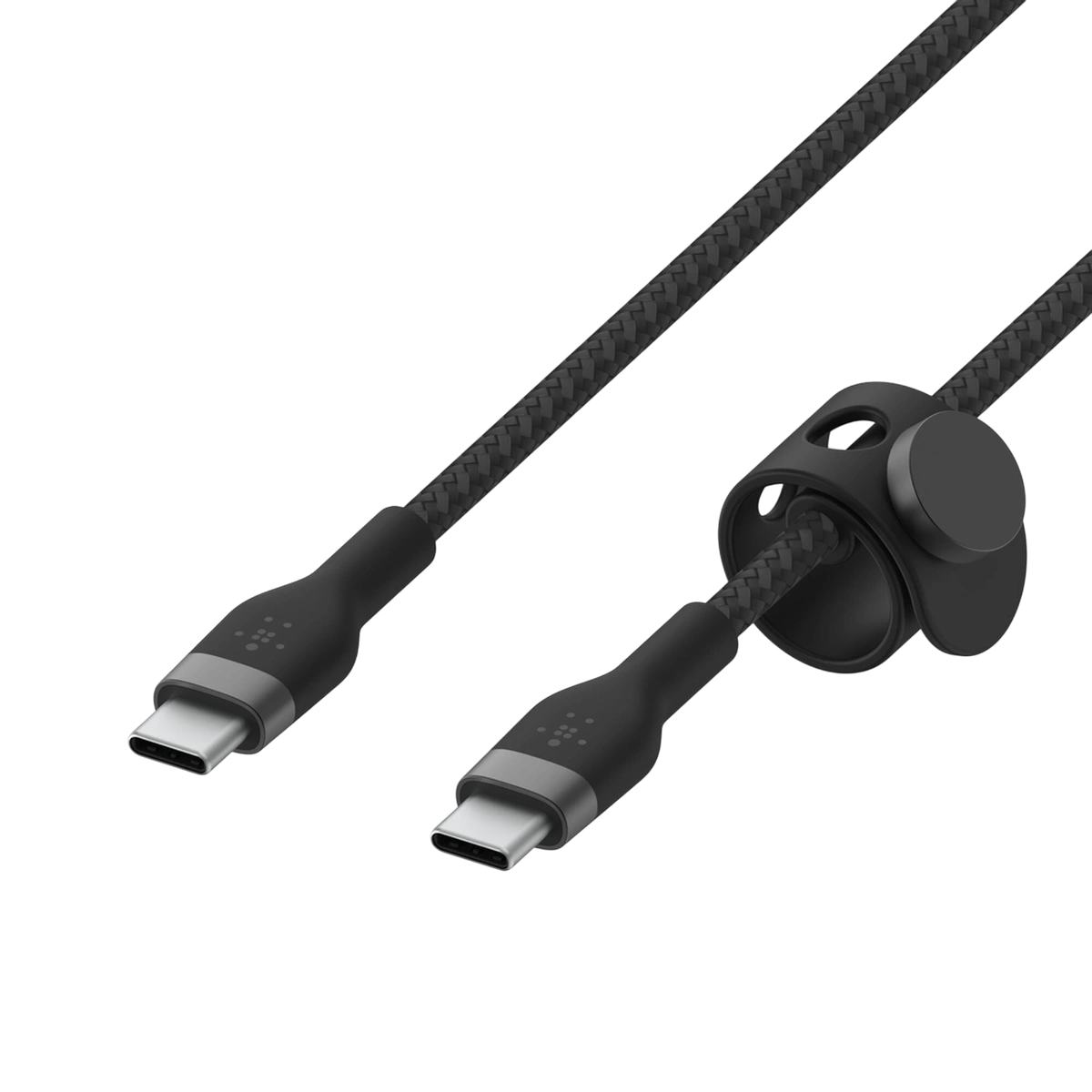 Belkin Pro Flex 60W USB-C cable coiled with magnetic cable tie