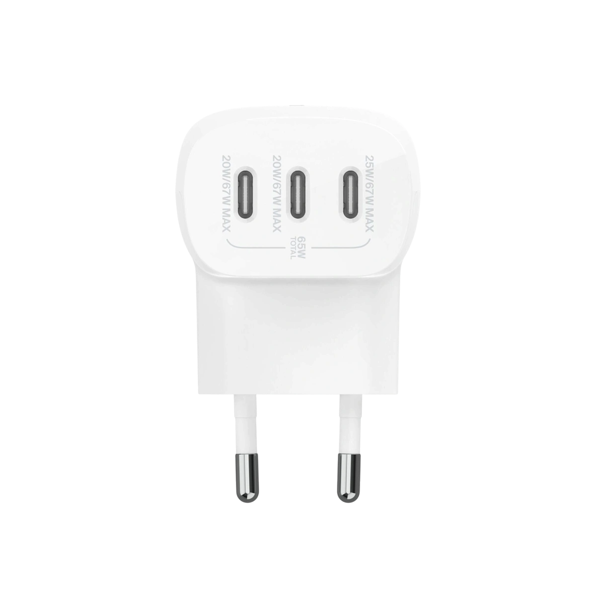 Belkin 67W charger showing three USB-C ports