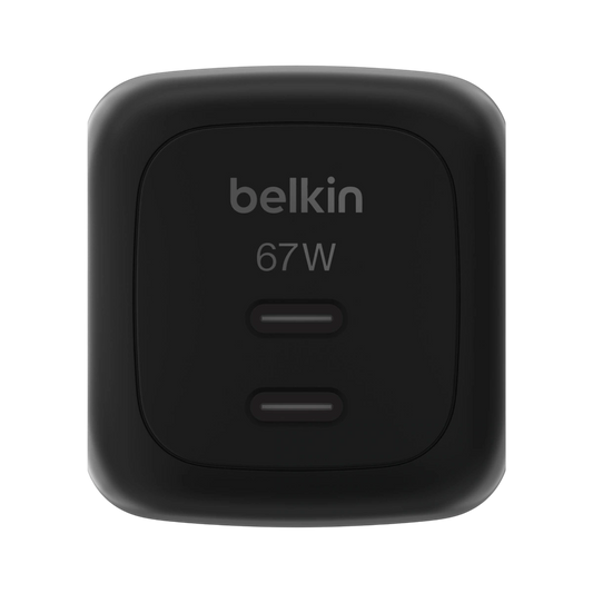 Belkin BoostCharge Pro 67W dual USB-C GaN charger, black, front