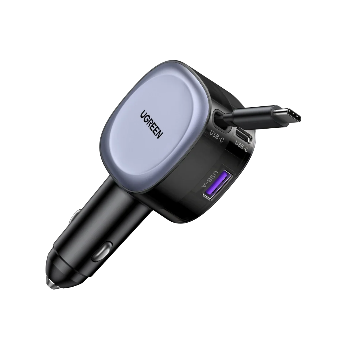 UGreen 75W 3-Port Car Charger Adapter With Retractable Cable