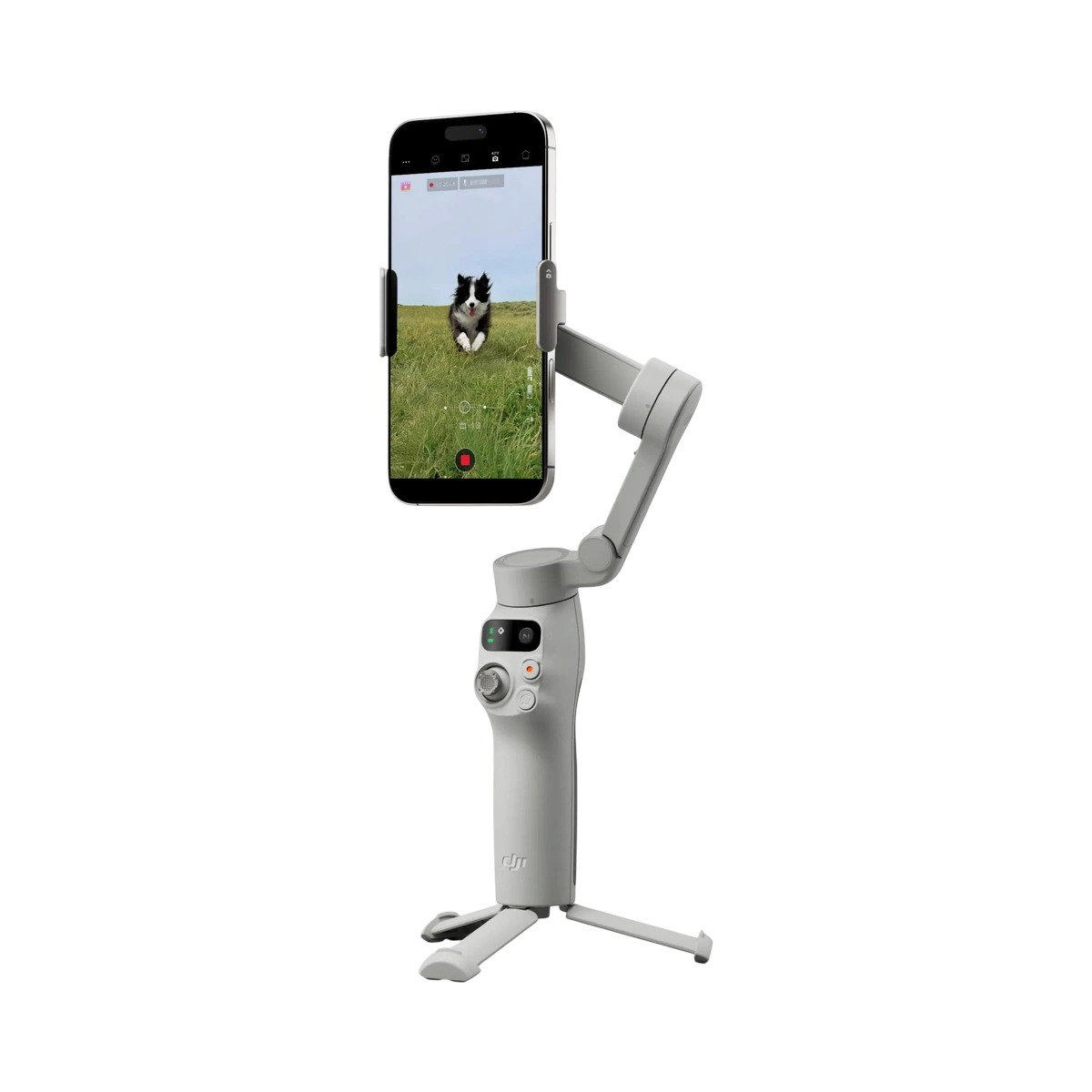 DJI Osmo Mobile 7, on its tripod, phone in portrait