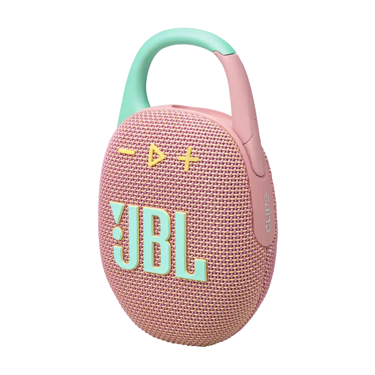 JBL Clip 5 in Pink, three-quarter view