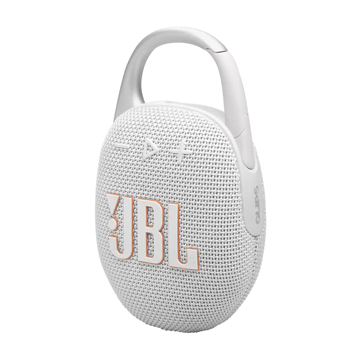 JBL Clip 5 in White, three-quarter view