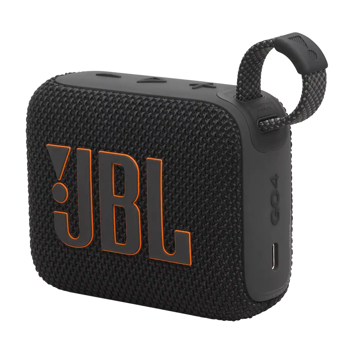 JBL Go 4 in Black, three-quarter view
