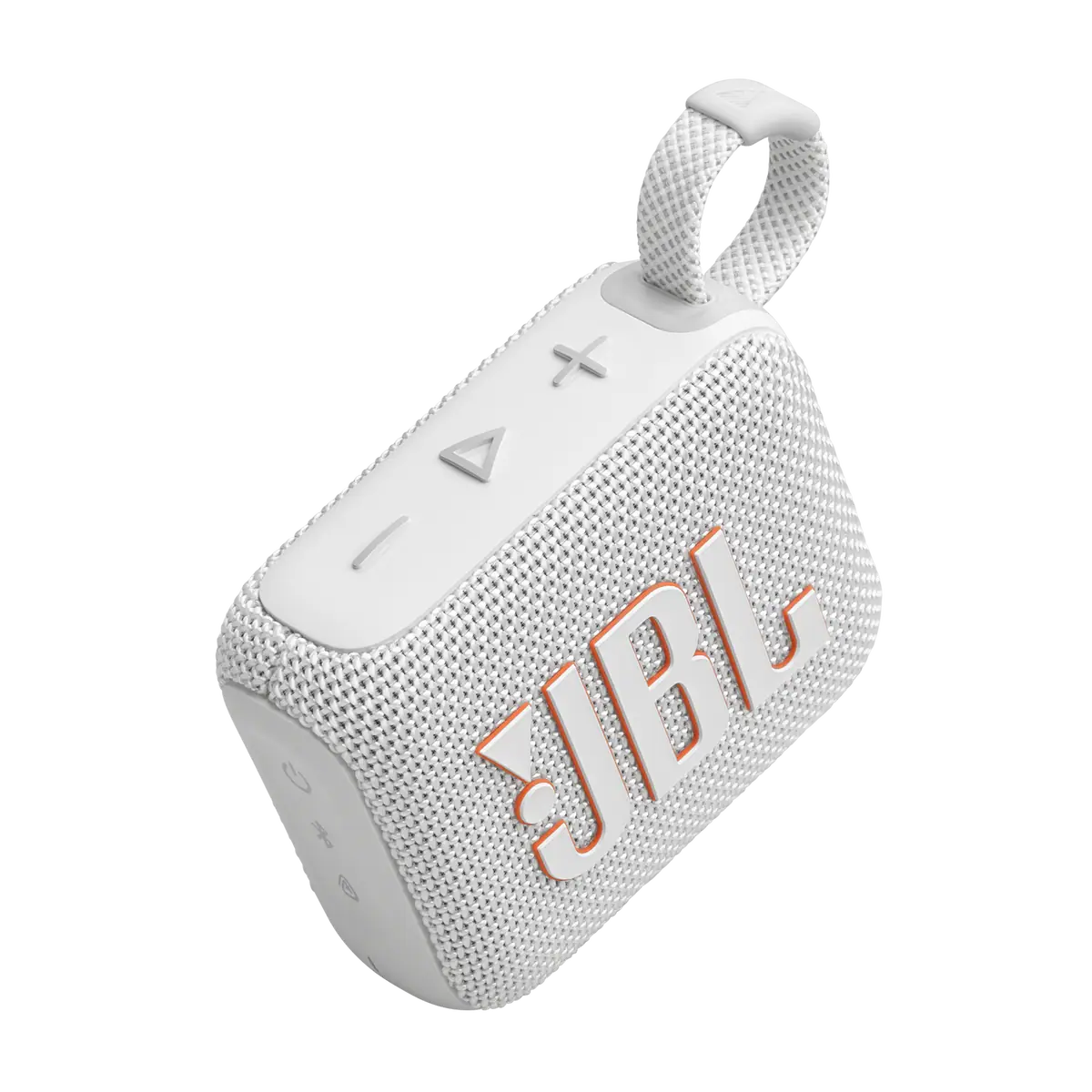 JBL Go 4 in White, three-quarter view