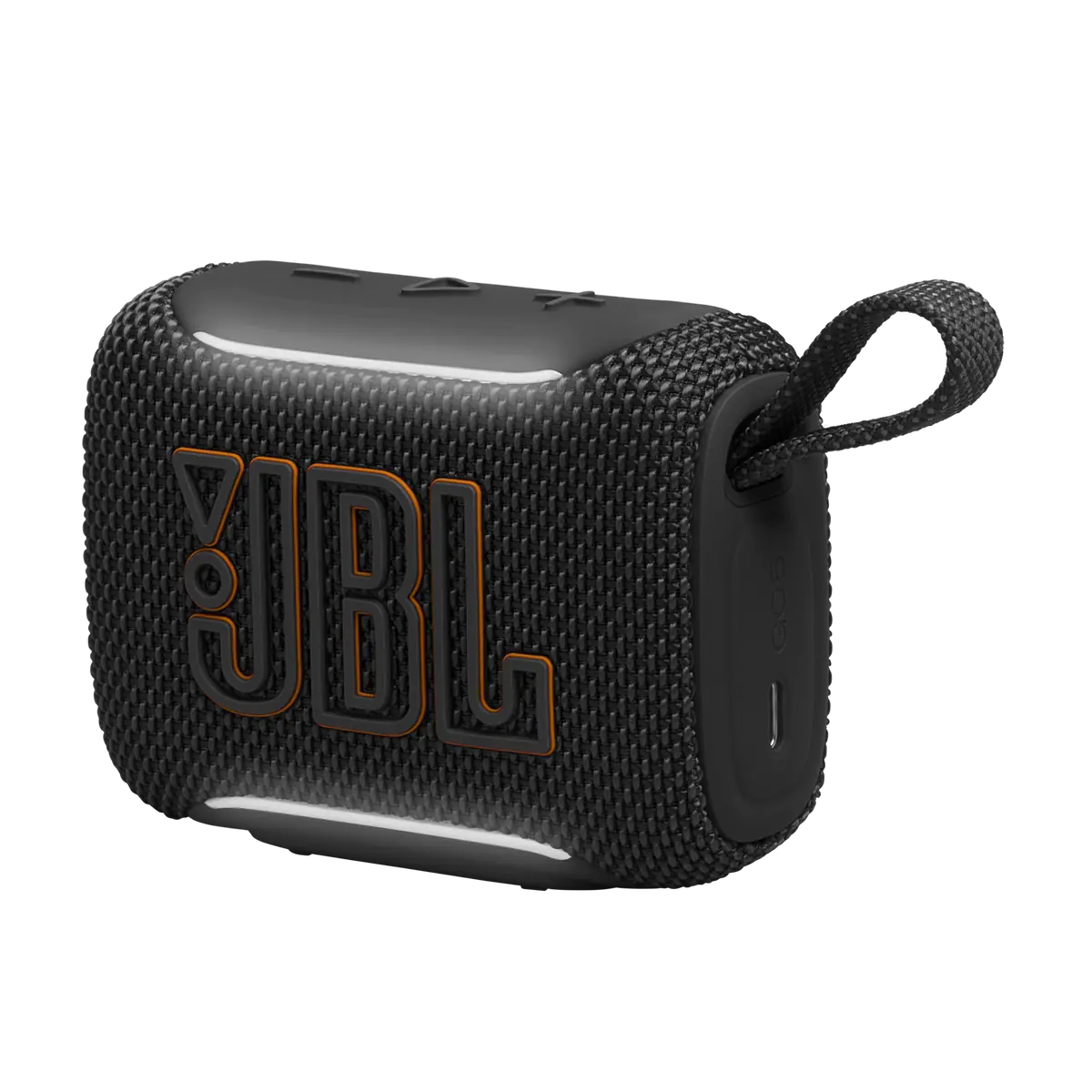 JBL Go 5 in Black, three-quarter view
