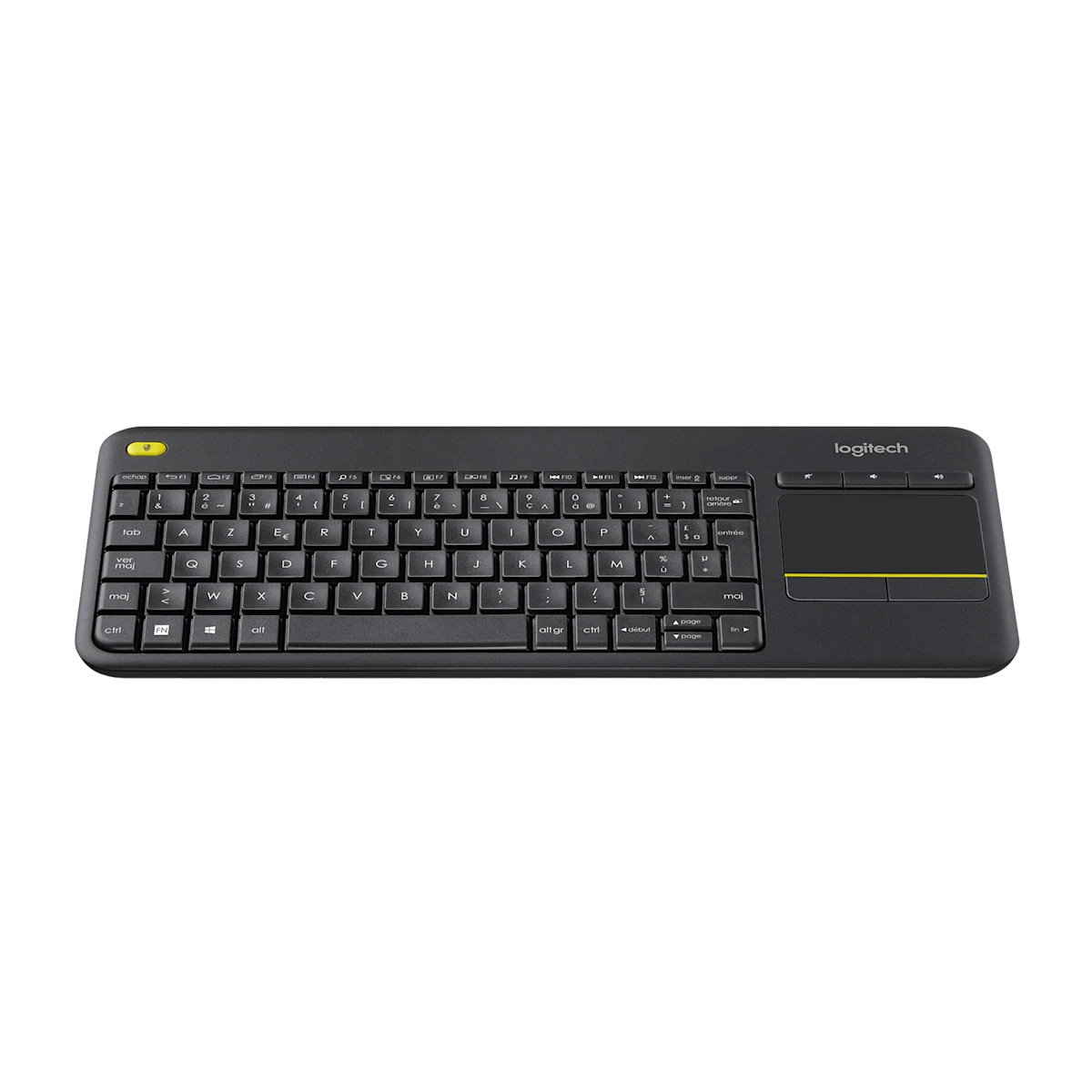 Logitech K400 Plus touchpad keyboard, angled view