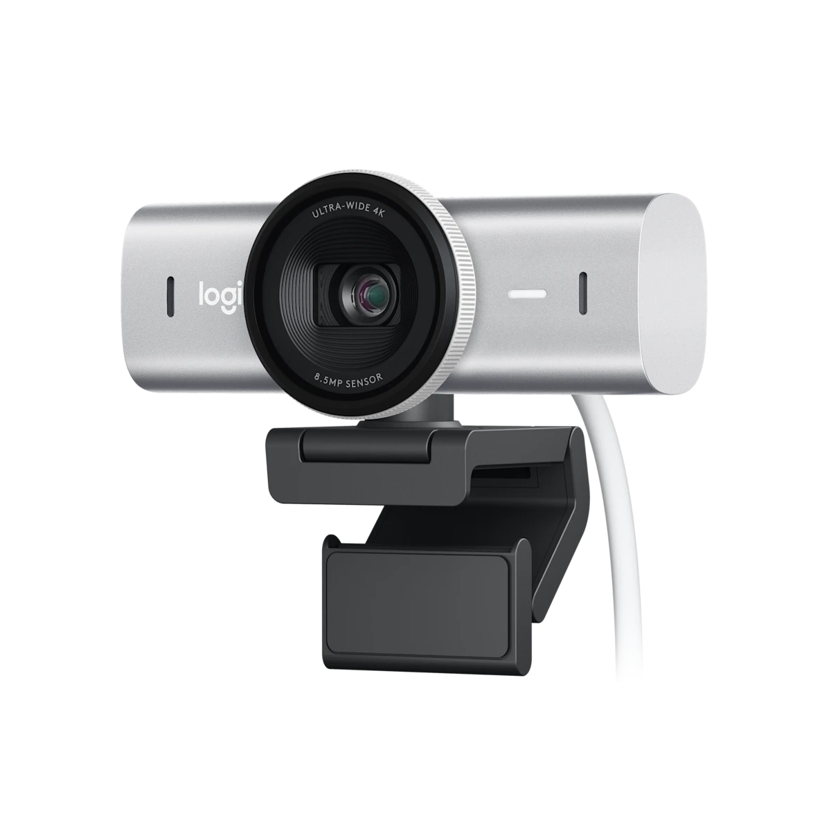 Logitech MX Brio 4K webcam, pale grey, front angle