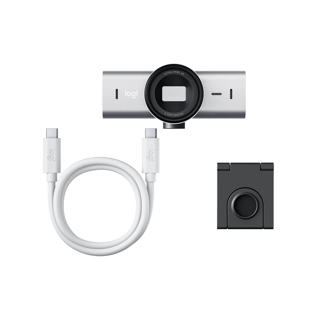 Logitech MX Brio in the box with USB-C cable and mount