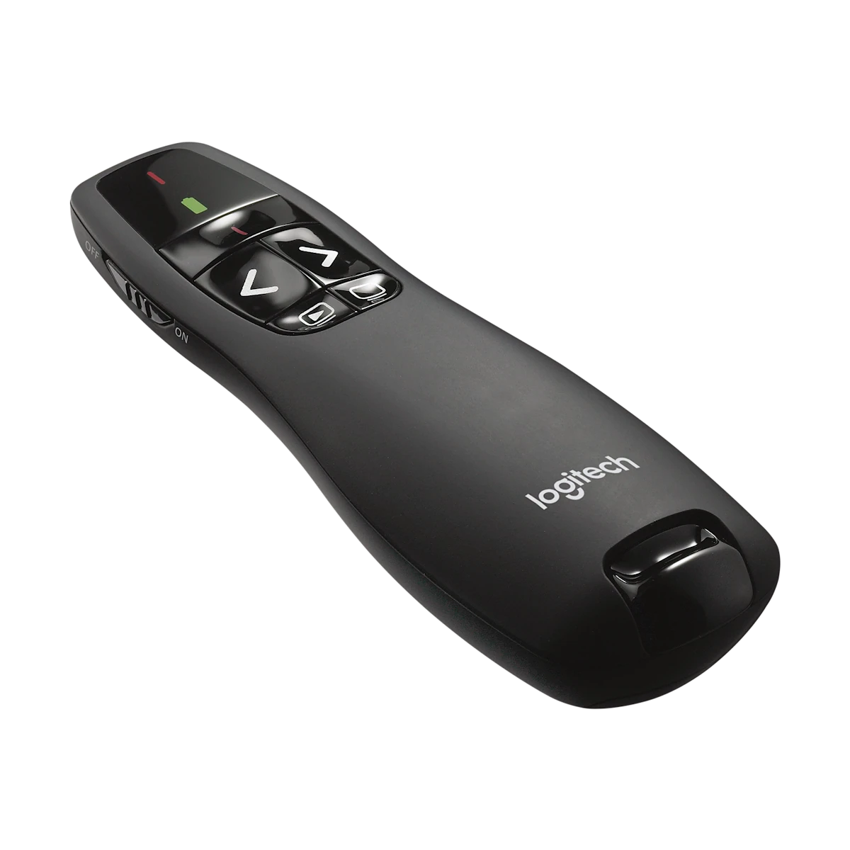 Logitech R400 presenter remote, angled view