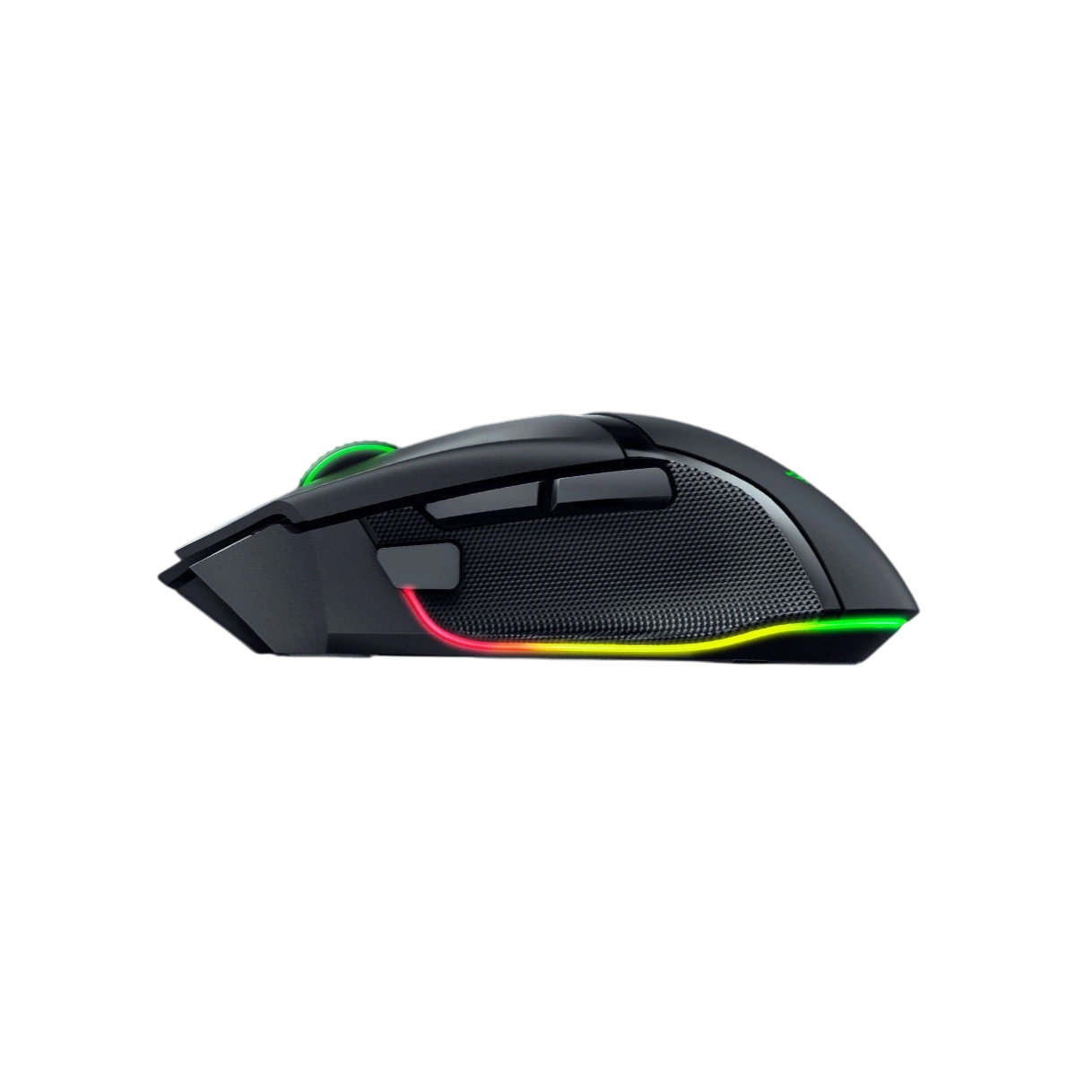 Razer Basilisk V3 Pro wireless mouse in black with Chroma RGB, side view