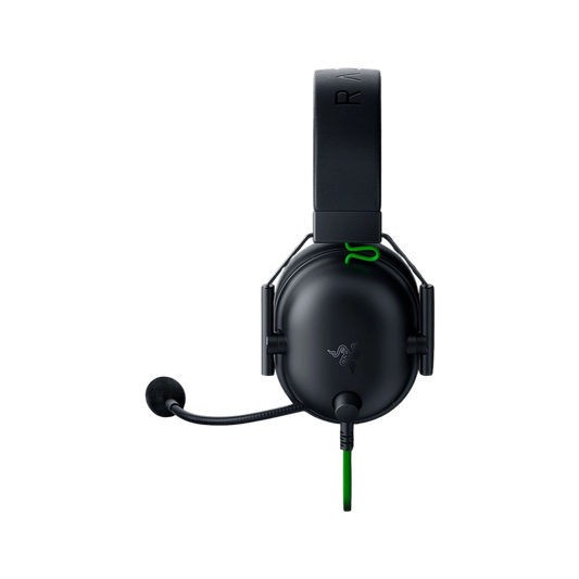 Razer BlackShark V2 X wired gaming headset in Black, side view with microphone