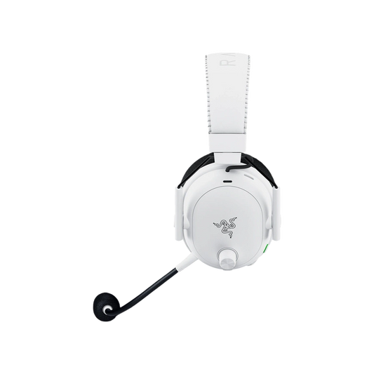 Razer BlackShark V3 Pro wireless ANC headset in white, side view with microphone