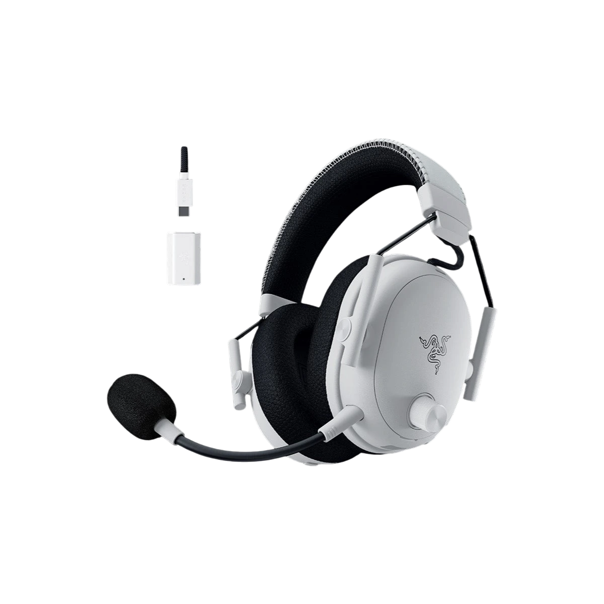 Razer BlackShark V3 Pro white, angled view with detachable mic