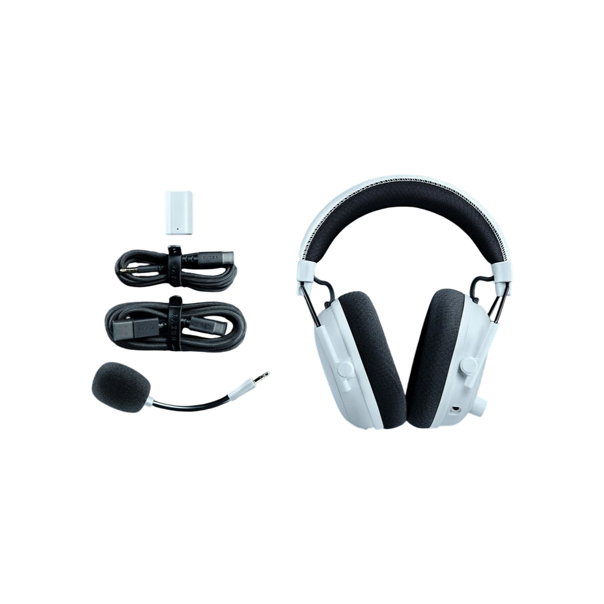 Razer BlackShark V3 Pro white with wireless dongle and cables