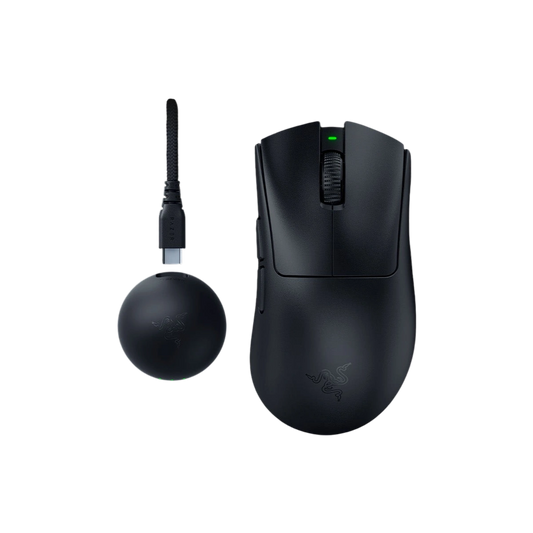 Razer DeathAdder V4 Pro in black with HyperSpeed dongle