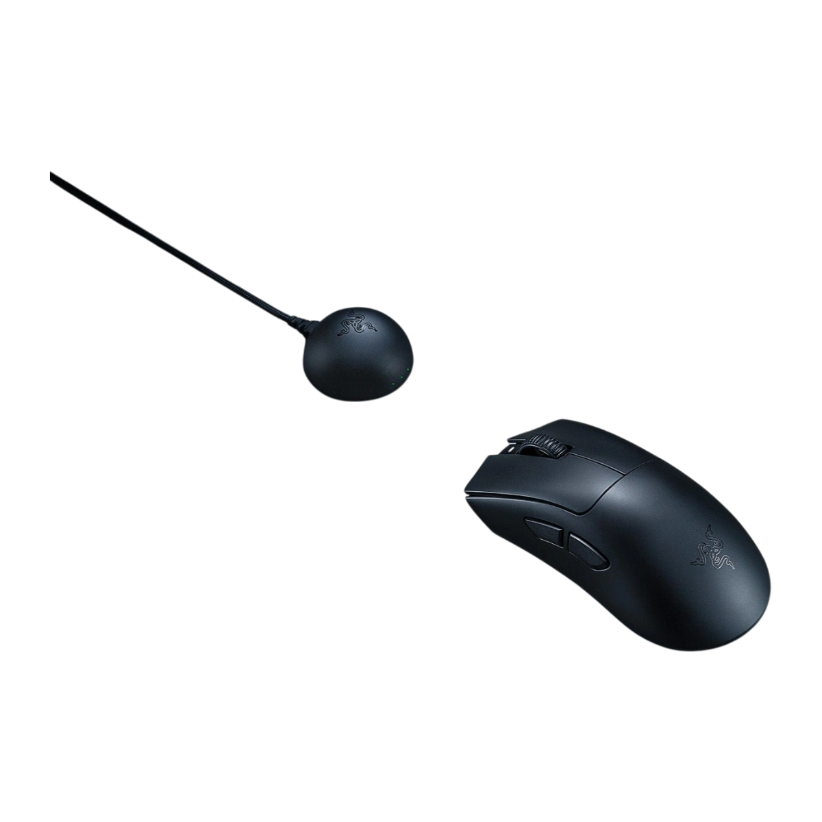 Razer DeathAdder V4 Pro black, side view with dongle