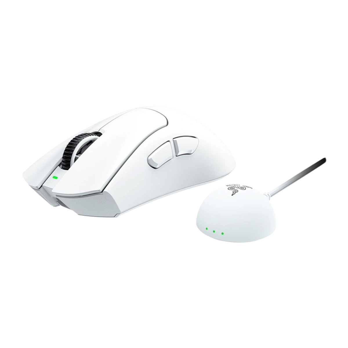 Razer DeathAdder V4 Pro in white with dongle and cable