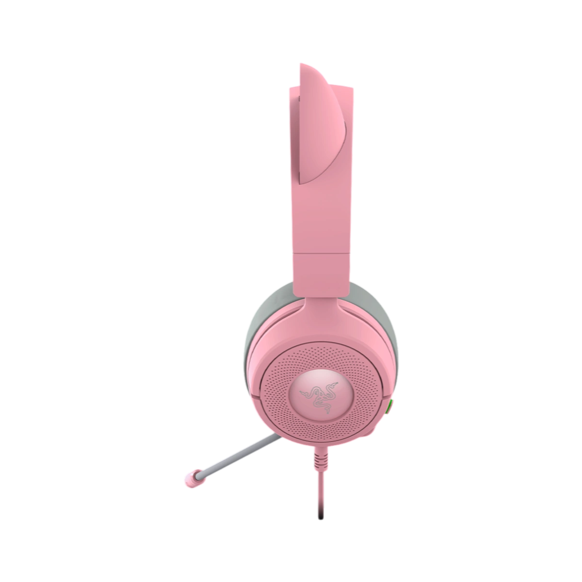 Razer Kraken Kitty V3 X Quartz Pink, side view with microphone