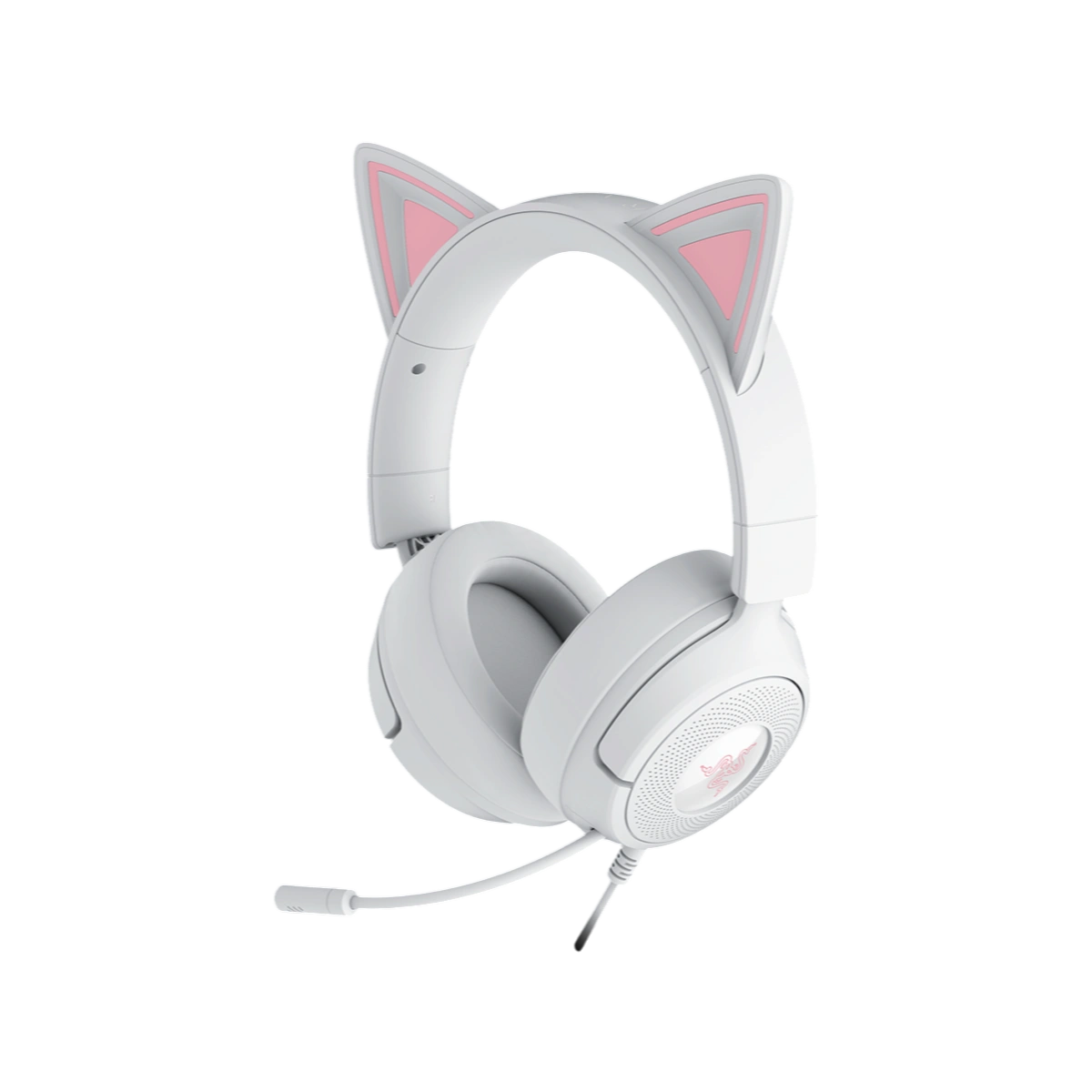 Razer Kraken Kitty V3 X cat-ear headset in white, angled view