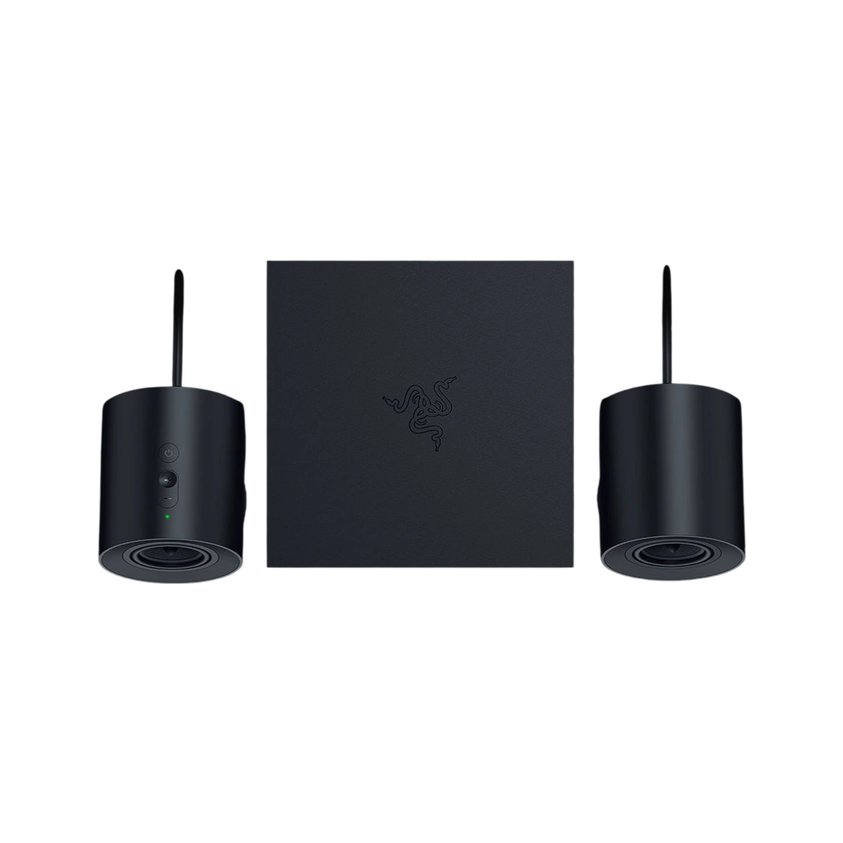 Razer Nommo V2 speakers and subwoofer, rear view