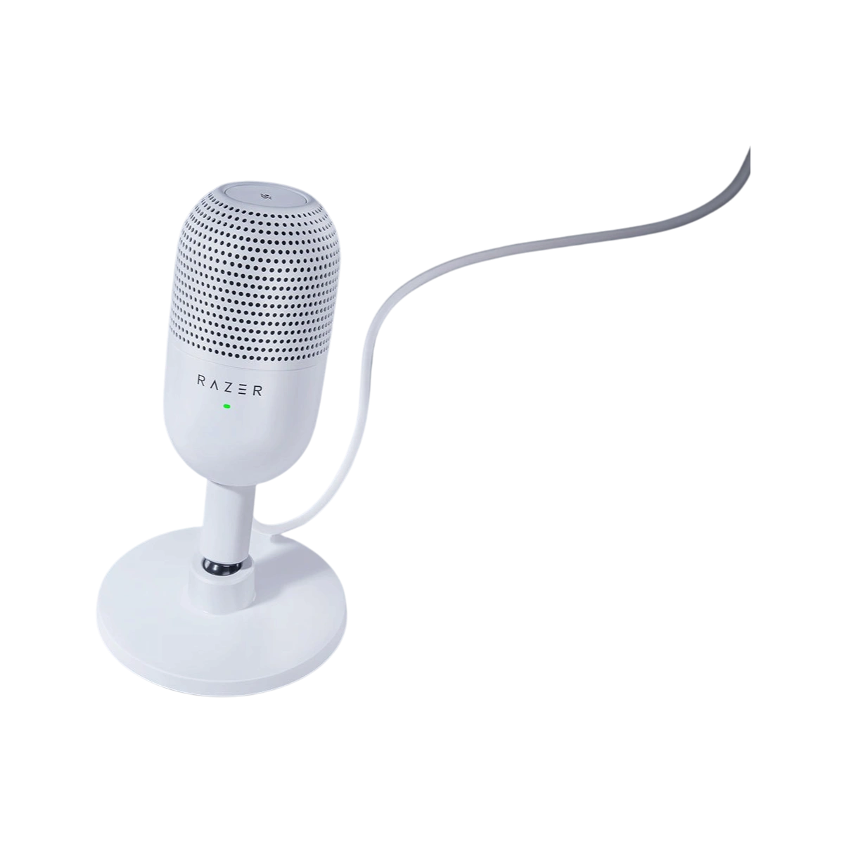 Razer Seiren V3 Mini white, angled view on its stand