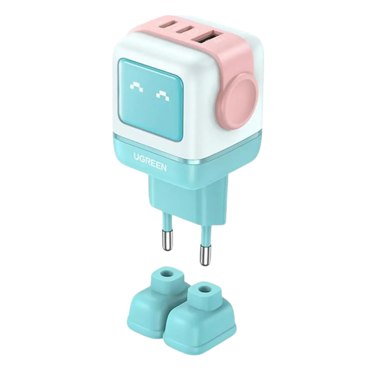 UGreen UNO 65W GaN Charger – 2-Port USB-C & USB-A - Blue/Pink