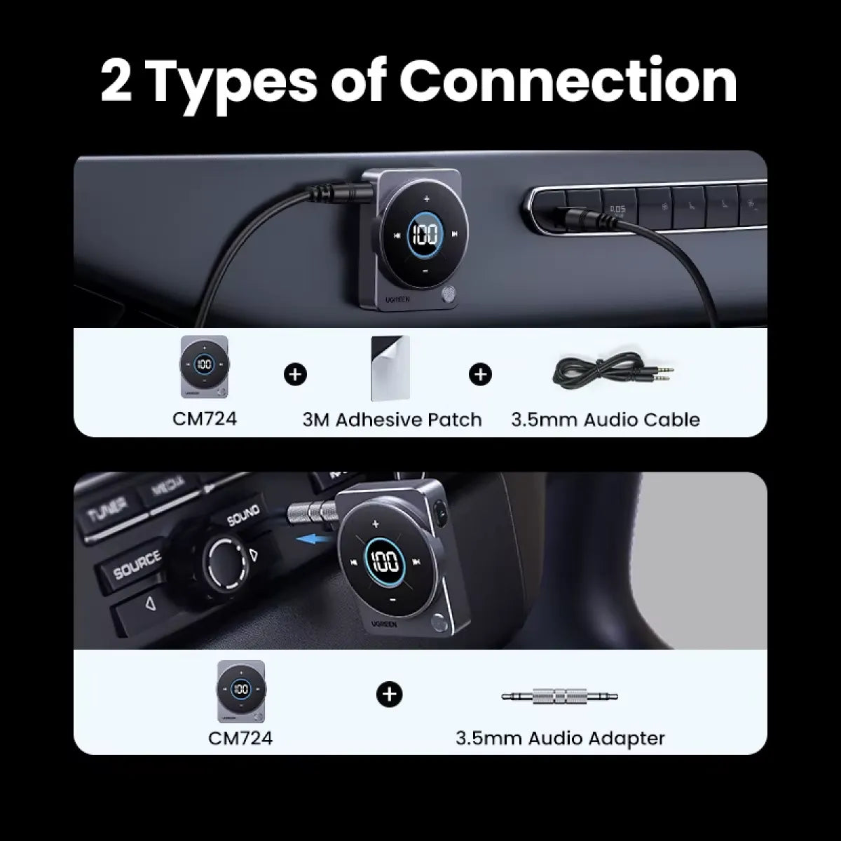 UGreen Bluetooth 5.4 Car AUX Adapter, 3.5mm