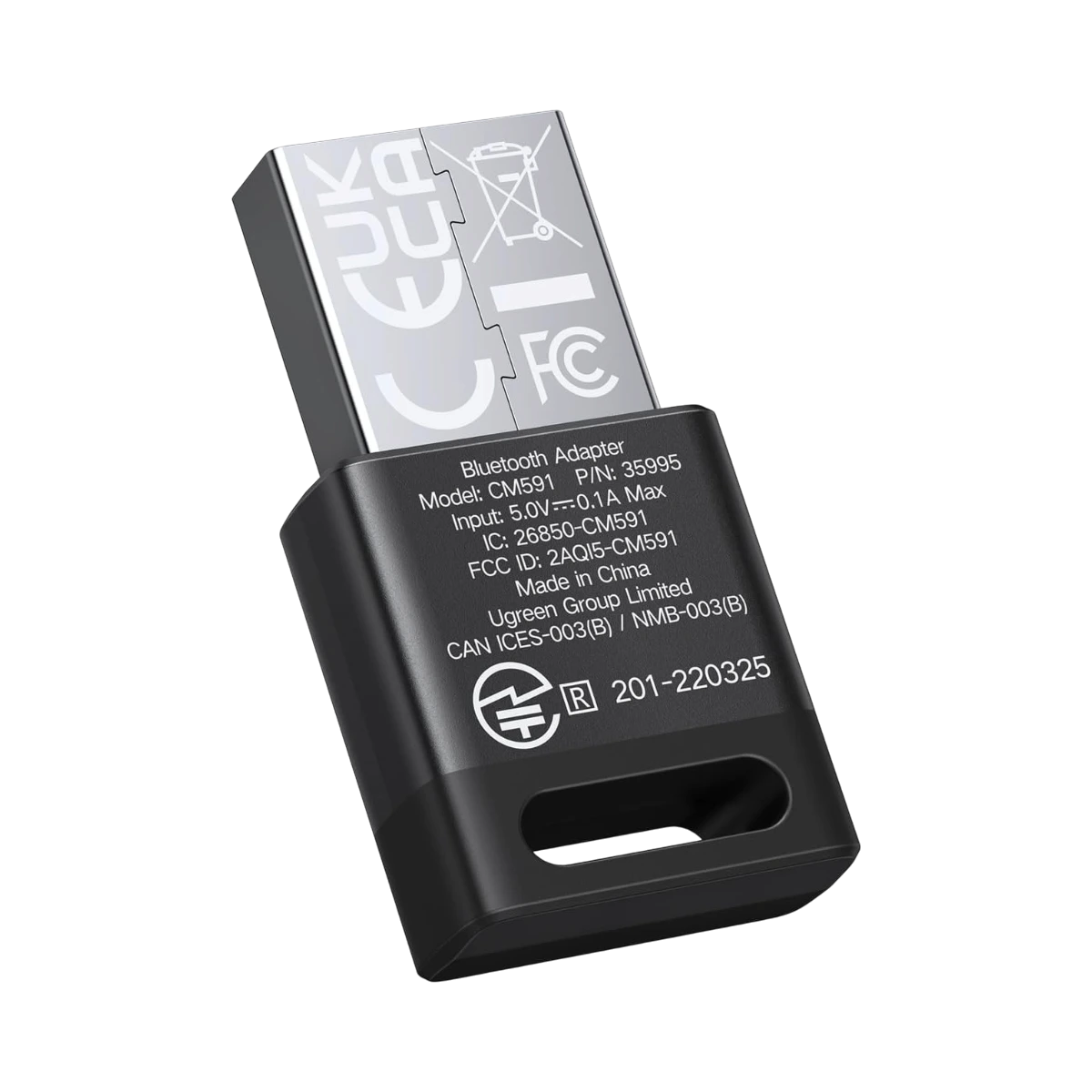 UGREEN CM591 Bluetooth adapter, label side with model details
