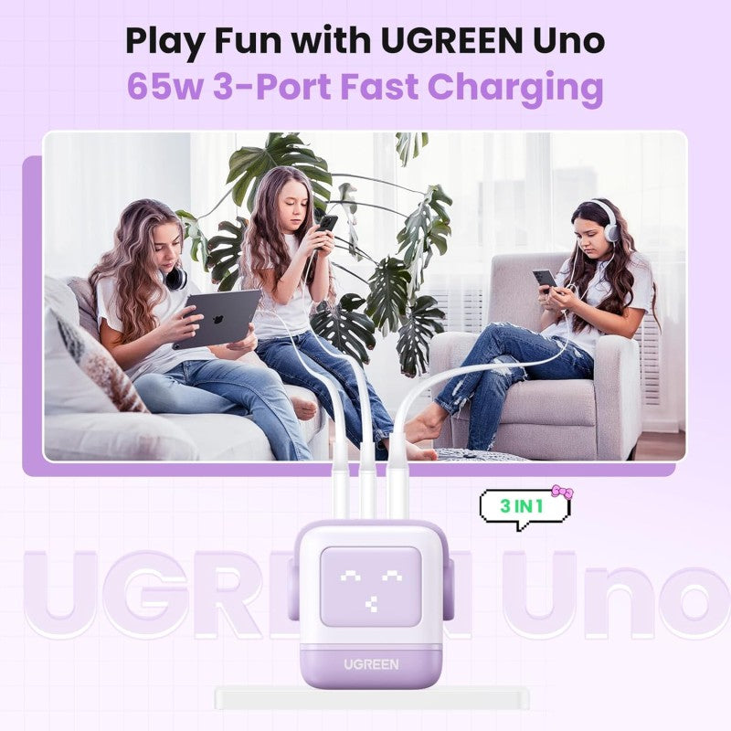 UGreen (35855) UNO 65W GaN Charger – 2-Port USB-C & USB-A - Purple
