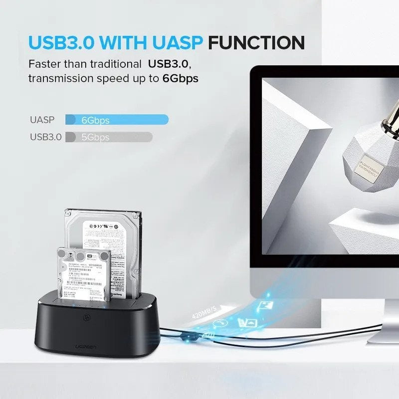UGreen 50857 CM198 USB 3.0 Dual-Bay SATA HDD/SSD Docking Station & Cloner